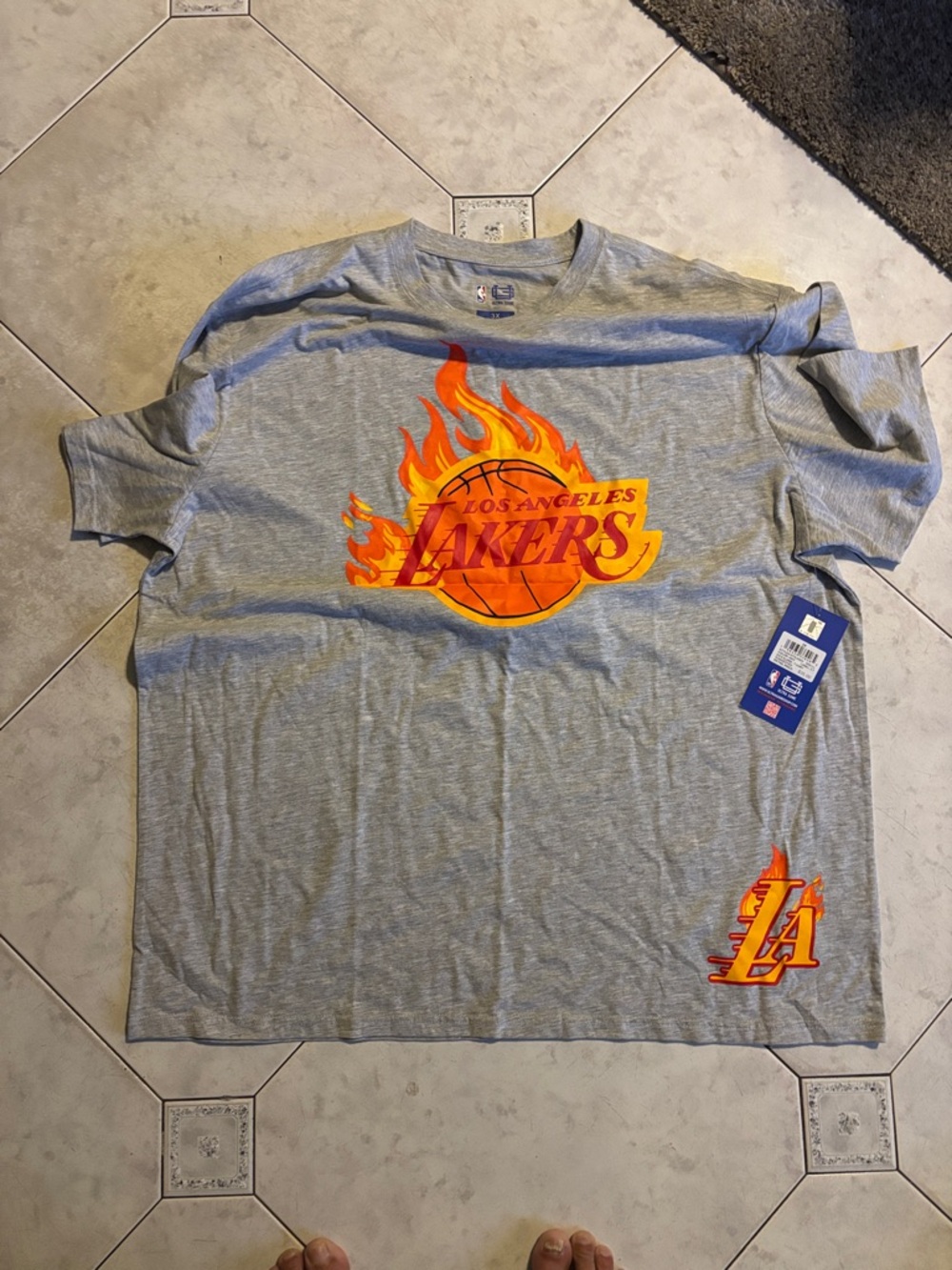 NBA Los Angeles Lakers Gray T-Shirt with Orange & Yellow Flame Logo